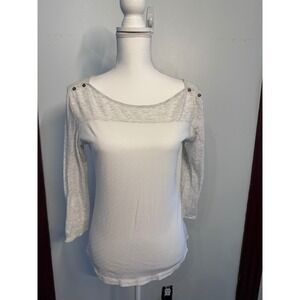 Timeout Los Angeles Womens Boat Neck Button Shoulder Top White Grey Large